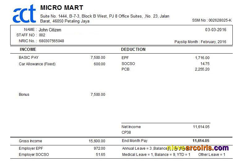 MALAYSIA MICRO MART payslip